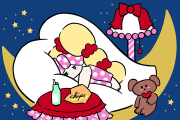 寝酒する人　ファンシー　イラスト　カワイイ