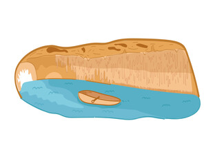 A natural cave by the sea with a large entrance and stalactites on top.