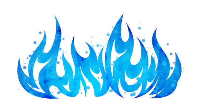 Watercolor painted blazing blue flame fire fireball illustration clipart