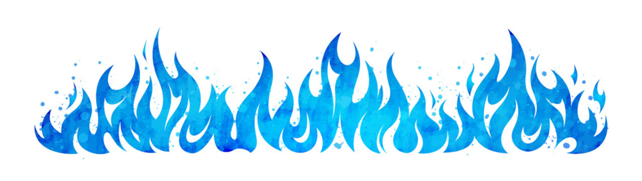 Watercolor painted blazing blue flame fire frame border template illustration clipart