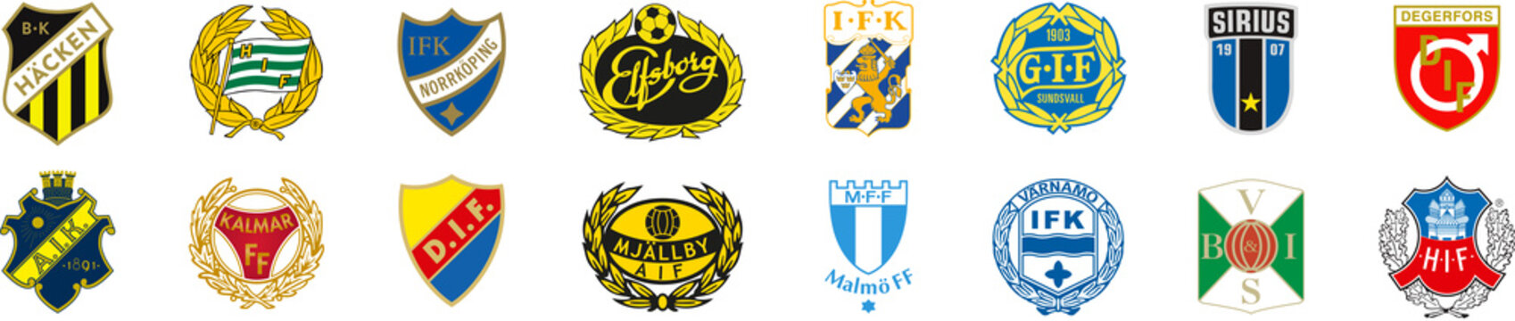 Allsvenskan 2022,Sweden,BK Hacken,AIK Fotboll,Hammarby IF Fotbollforening, Djurgardens IF Fotboll,Malmo FF,Kalmar FF, IF Elfsborg,Mjallby AIF,IFK Norrkoping,IFK Goteborg,IK Sirius,IFK Varnamo.