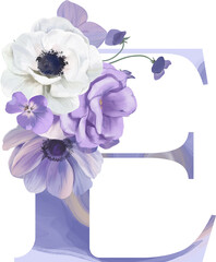 Alphabet, purple floral letter with watercolor painting, flowers, roses and leaves. Isolated monogram initials perfect for wedding invitations, greeting cards, logos, posters and more.