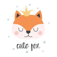 cartoon card of cute fox, print for kids