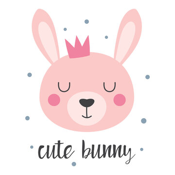 cartoon card of cute bunny, print for kids