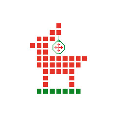 Christmas deer with New Year bauble and snowflake. Vector logo and icon. Ornament for decoration.