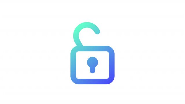 Animated open lock gradient ui icon. Private data access. Seamless loop HD video with alpha channel on transparent background. Line color user interface symbol motion graphic animation