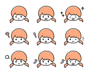 女の子の表情アイコンセット