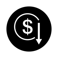 Round dollar decrease icon. Vector.