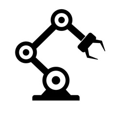 Robot arm silhouette icon. Industrial machinery. Manufacturing automation. Vector.