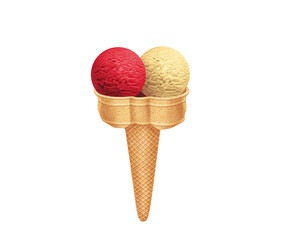glace, cône, dessert, crème glacée, deux, boules, cornet, été, aliment, froid, blanc, gaufres,...