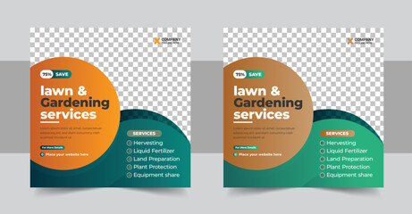 Lawn Mower Garden or Landscaping Service Social Media Post and Web Banner design. Agro post design, mowing poster, leaflet, poster design