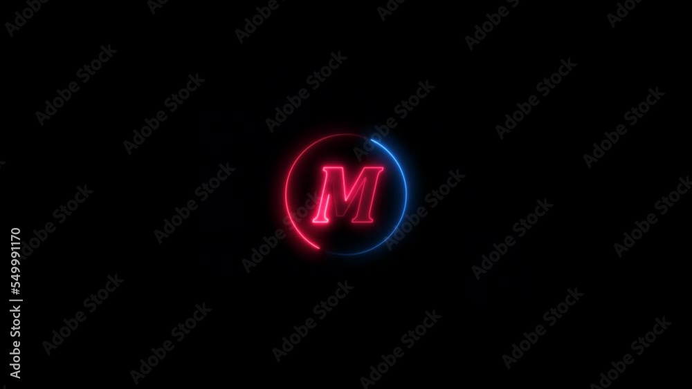 Wall mural Neon M letter intro animated black background