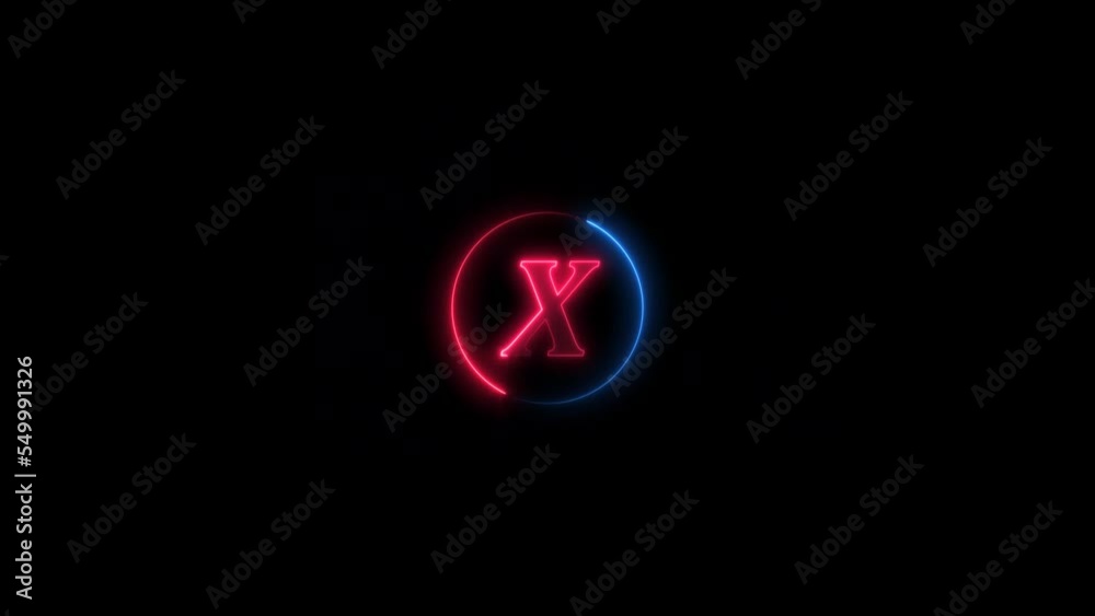 Wall mural Neon X letter intro animated black background