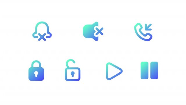 Animated app gradient ui icons. Smartphone controls. Seamless loop HD video with alpha channel on transparent background. Outline isolated user interface elements motion graphic animation