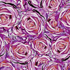  Beautiful roses.Seamless background. Flowers. Stylization: watercolor.