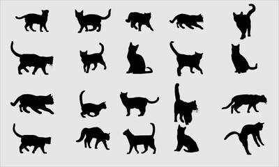 Cat silhouette bundle design, Clip art set on white background, Vector EPS 10