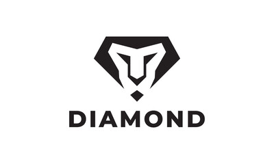 lion and diamond combination simple logo design.