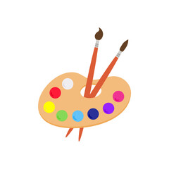 Painting supplies, color palettes, colorful tubes, watercolors, oil paints, acrylic paints.