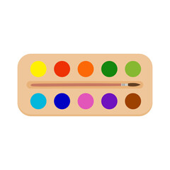Painting supplies, color palettes, colorful tubes, watercolors, oil paints, acrylic paints.