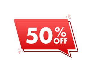 50 percent OFF Sale Discount Banner with megaphone. Discount offer price tag. 50 percent discount promotion flat icon. Vector illustration.