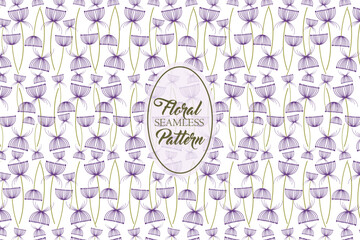 Dandelion purple wishing flower abstract blooming seamless repeat vector pattern