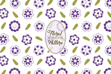 Blooming round shape purple floral with leaf on a white background seamless repeat pattern
