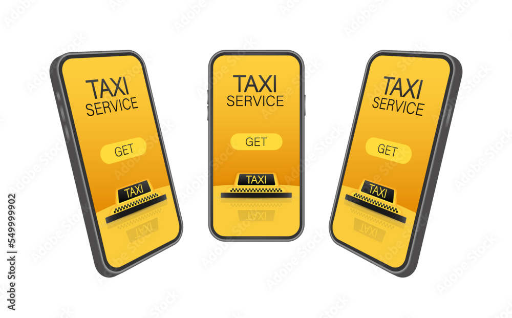 Poster Get a taxi. Taxi banner. Online mobile application order taxi service horizontal illustration. Vector stock illustration.