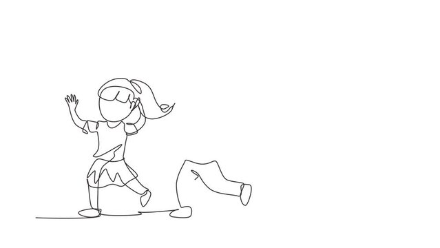 Animated self drawing of continuous line draw bullying children. Angry boy pulling girl's hair. She look of shock and pain. Problem of Physical bullying at school. Full length one line animation