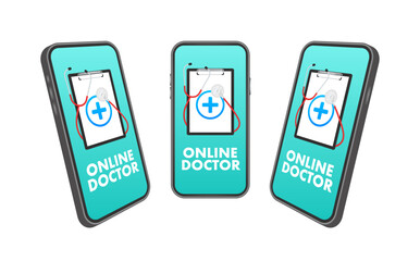 Naklejka na ściany i meble Online docton smartphone for medical design. Health care, medicine service hospital doctor. Healthcare, medicine. Vector stock illustration.