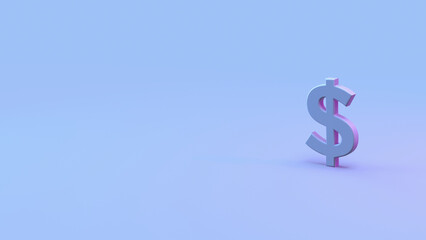 3d dollar render minimalistic simple symbol design isolated on blue background. Forex Trading concept. Currency 3D rendering Illustration. Copy space