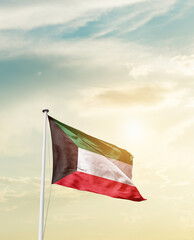 Waving Flag of Kuwait with beautiful Sky. 