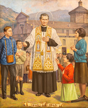 BIELLA, ITALY - JULY 15, 2022: The painting of Death of St. Joseph in the church Chiesa di San Casiano by P. G. Crida (1966).