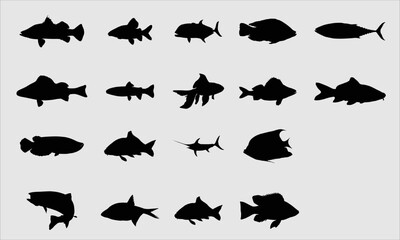 Fish silhouette bundle design, Fish vector by hand drawing, vector on white background. EPS 10
