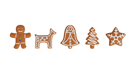 gingerbread cookies set Christmas cake, on isolated PNG transparent background
