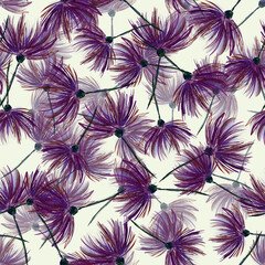 Seamless background. Beautiful flowers. Stylization: watercolor.