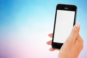Hand hold modern smart phone with a blank screen
