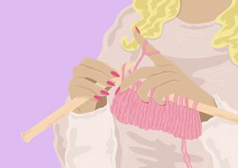 Woman knitting - obrazy, fototapety, plakaty