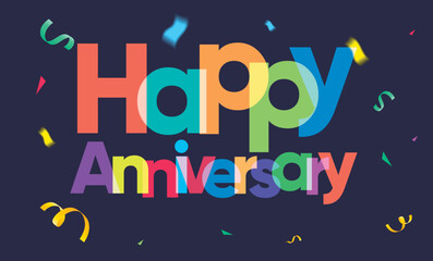 Fototapeta premium colorful anniversary message on dark background, exploding confetti