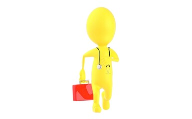 3d yellow character , medical pratitioner , doctor running