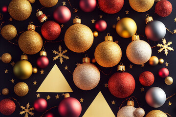 Decorative wallpaper made of christmas ornaments