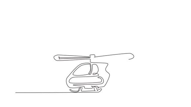 Animated self drawing of continuous one line draw toy helicopter. Children toys, air vehicles. Flying helicopter, for transportation. Transport for flight in air. Full length single line animation