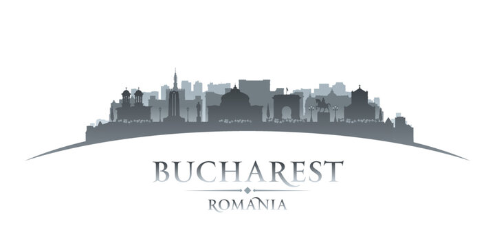 Bucharest Romania city silhouette white background