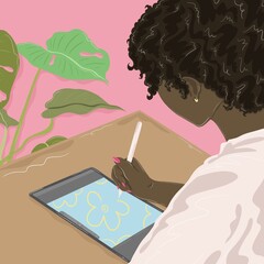 Girl illustrating on iPad 
