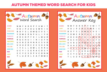 Autumn Themed Word Search For Kids
