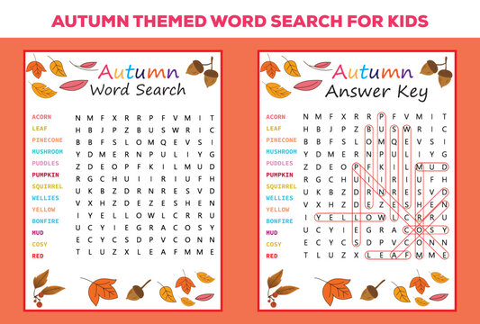 Autumn Themed Word Search For Kids
