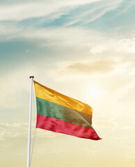Waving Flag of Lithuania with beautiful Sky.