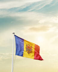 Waving Flag of Moldova with beautiful Sky.