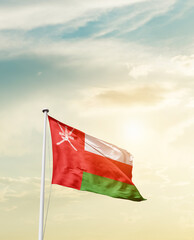 Waving Flag of Oman with beautiful Sky.