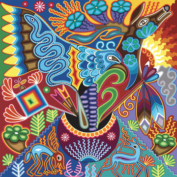 Huichol Psycho felt needlework artwork HD set
