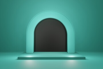 green blue display stage podium and arch with dark empty space for advertising promotional product 3d render